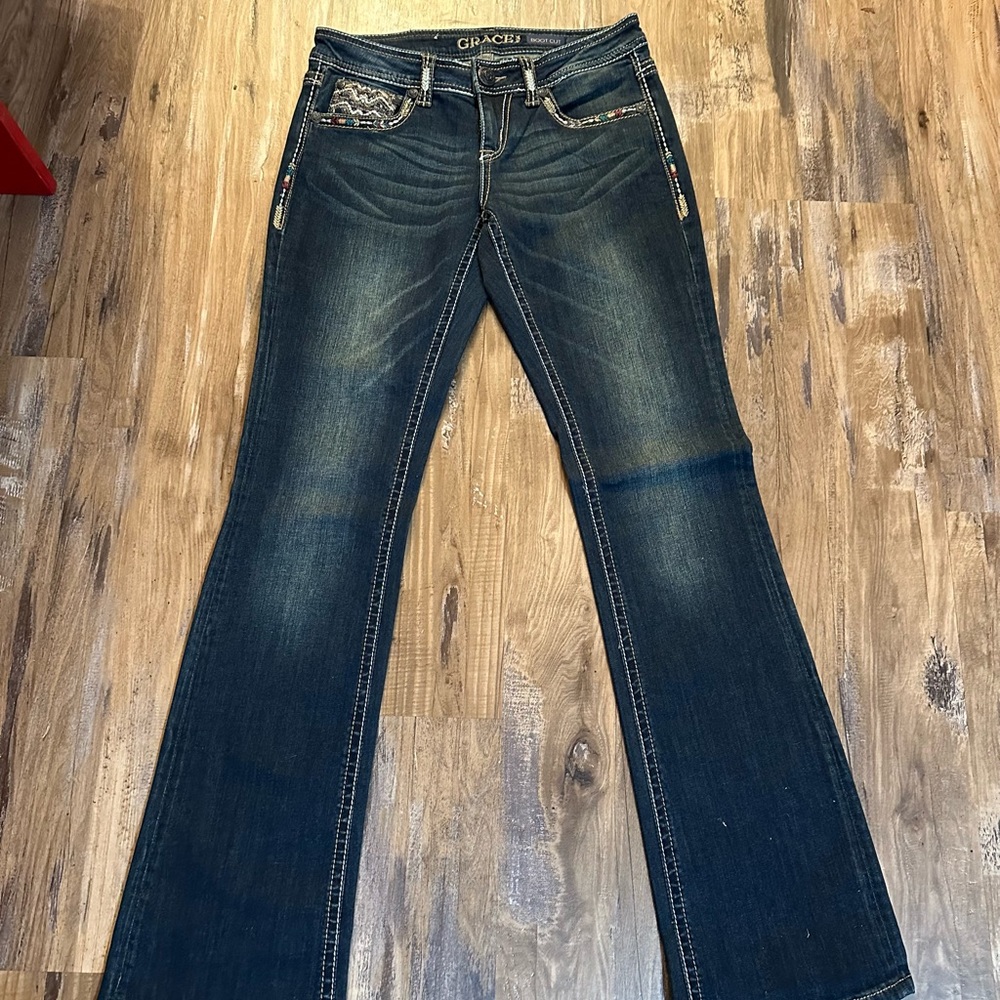 Vintage Grace in L.A. Dark Blue Y2K Bootcut Jeans - Picture 7 of 8